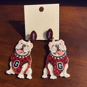 NWT Georgia Bulldog Earrings with Red, Black & White Glittery Accents